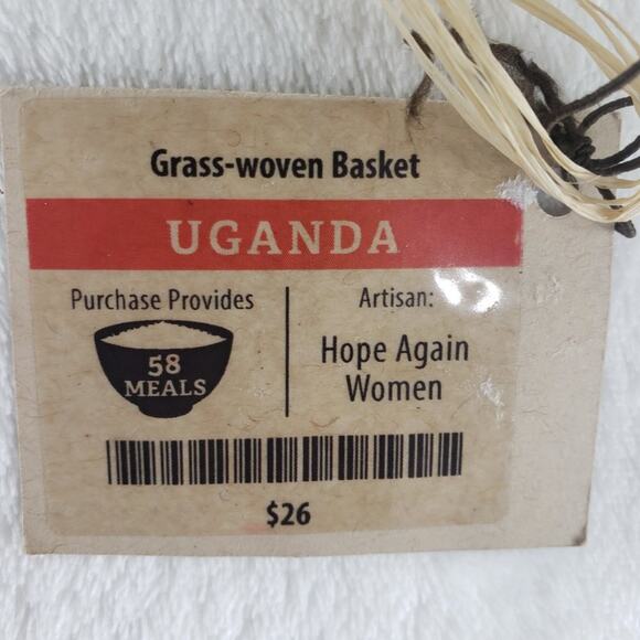 Hand Woven Basket Uganda Grass Spiral Pattern Pink Tan 13" Bowl Wall Fair Trade - Picture 5 of 7